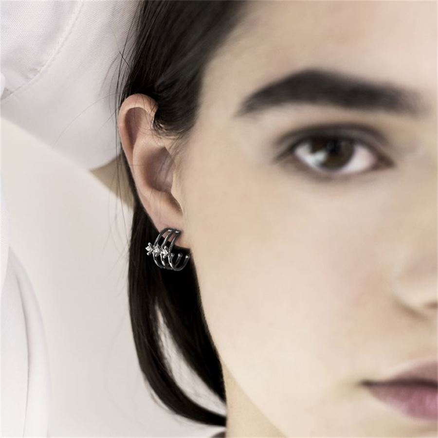 3 element black 'Spinae' hoop earrings SPINAE | OR CER XS 3FAGN